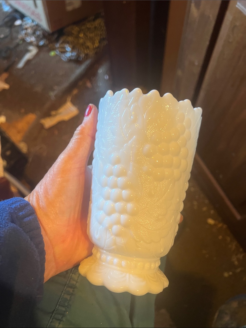 White Milk Glass Grape Motif Tumbler